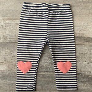 GAP Navy and White Striped Leggings with Pink Hearts